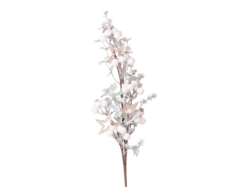 Dekopflanze Kunstblume - Zweig mit Blättern und Beeren weiss - Ø 17cm x H 60cm