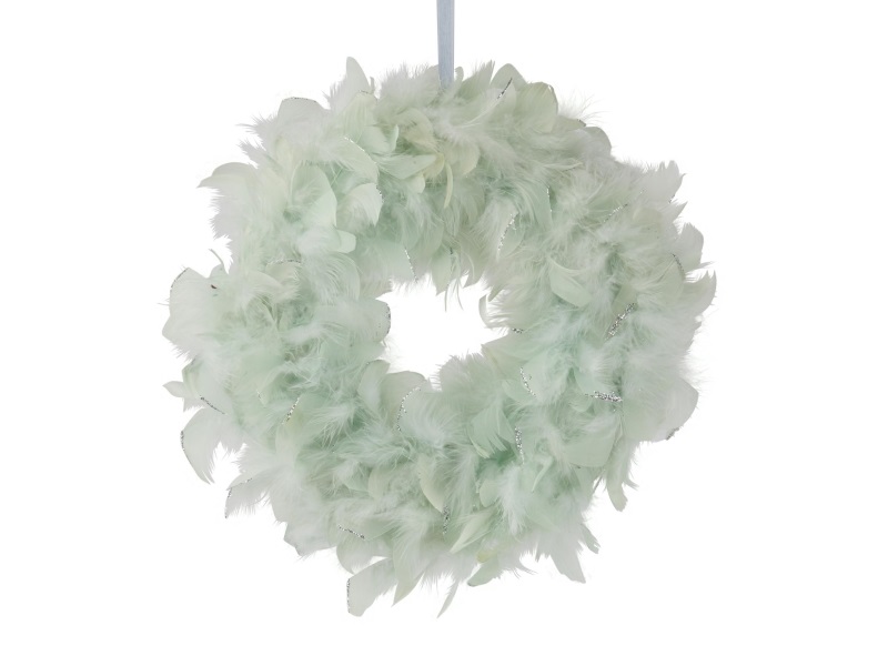 Dekoschmuck - Kranz aus Federn mit Glitter zum hängen grün – Ø 34cm x Höhe 6cm