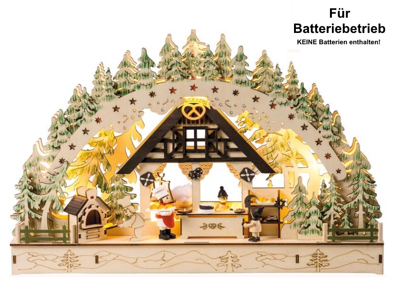 Lichterbogen „Weihnachtsbäckerei“ aus Holz mit LED Beleuchtung b45xt7,5x29,5cm