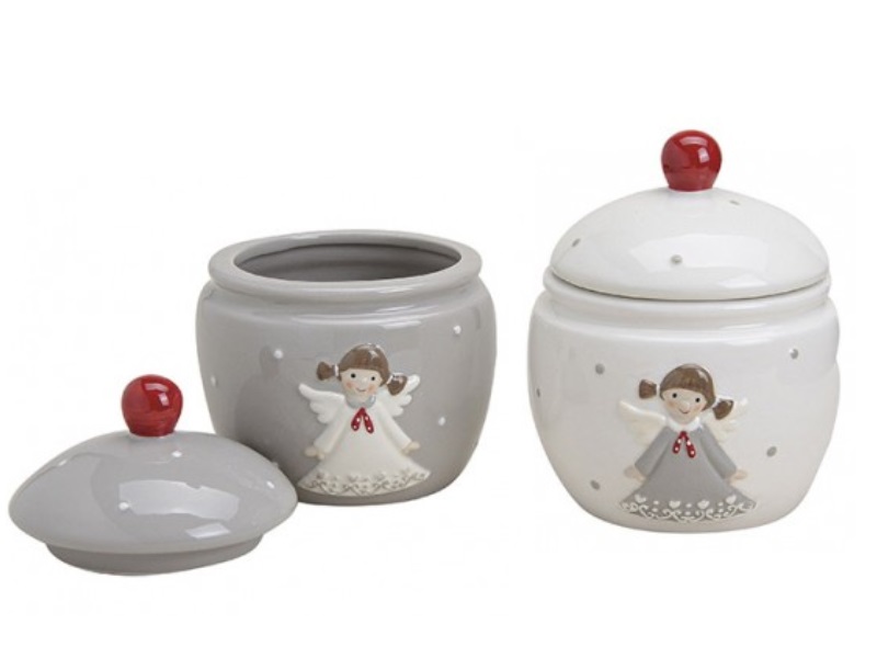 Set Vorratsdosen aus Keramik mit Engel Motiv 2fach sortiert weiß/grau Ø15xh12cm