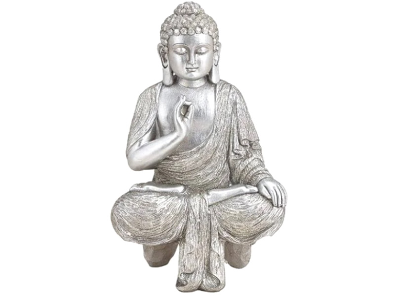 Buddha Figur "schwebend"  aus Poly (Silber) B18cm x H27cm x T12cm