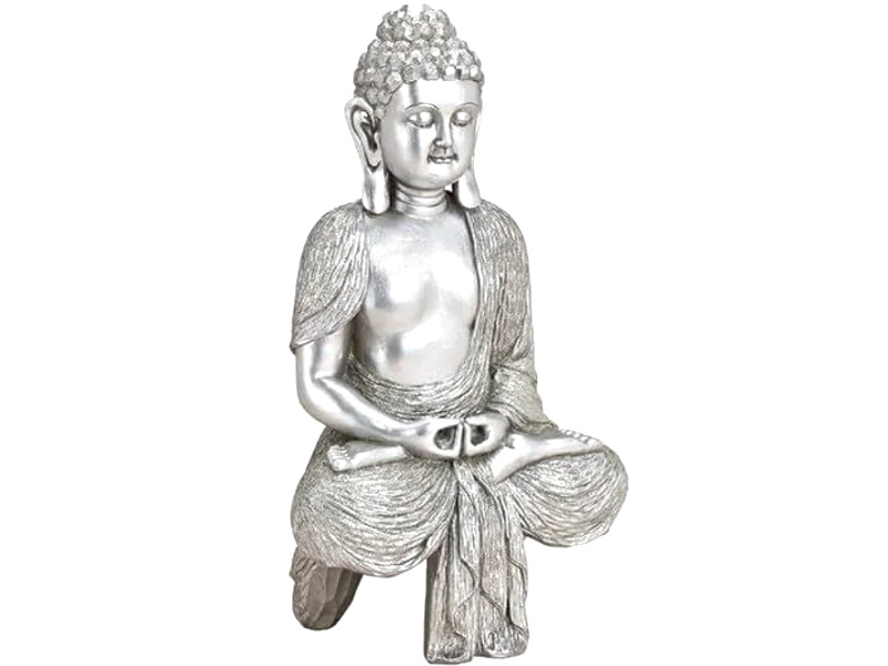Buddha Figur "schwebend" aus Poly (Silber.) B23cm x H39cm x T13cm