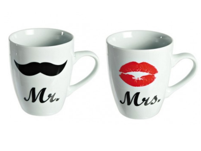 2er Becher-Set - Mr und Mrs aus Porzellan Höhe 10cm  Inhalt 300ml - Kaffeetasse