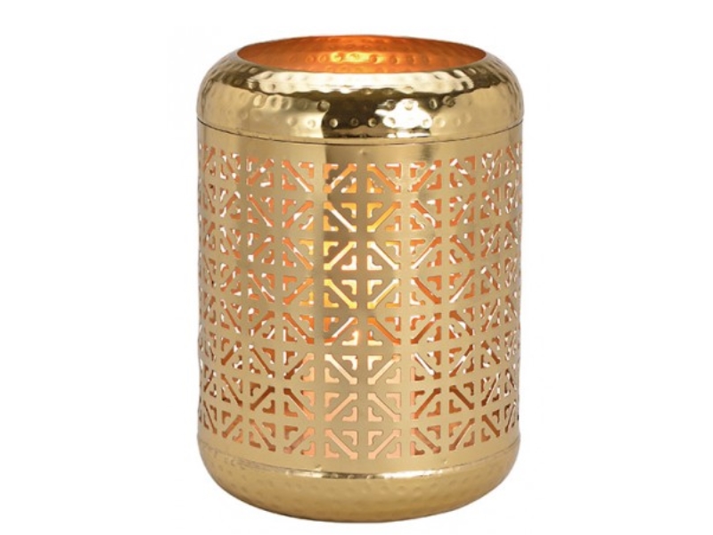 Windlicht mit stilvollen Muster aus Metall ( gold ) Breite 18cm x Höhe 25cm x Ti