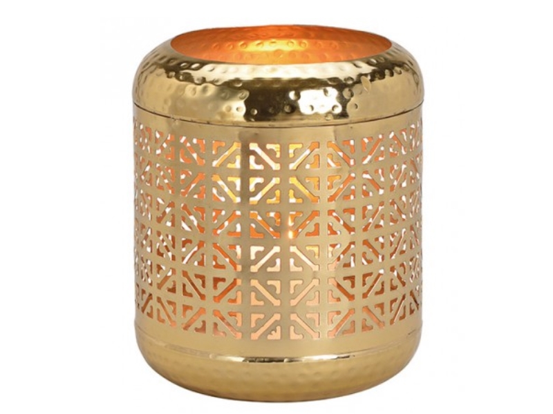 Windlicht mit stilvollen Muster aus Metall ( gold ) Breite 18cm x Höhe 22cm x Ti