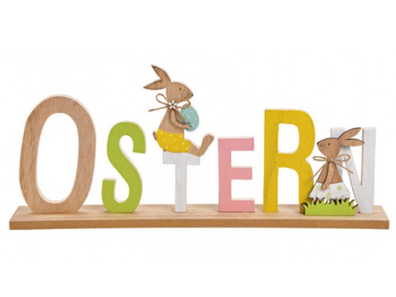 Aufsteller Deko Schriftzug - Ostern mit Hase aus Holz ( bunt ) Breite 40cm x Höh