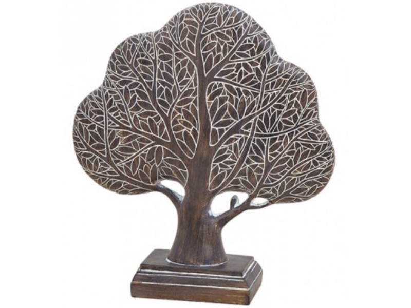 Aufsteller Deko Figur - Baum auf Sockel in Holzoptik aus Poly ( braun weiss ) Br