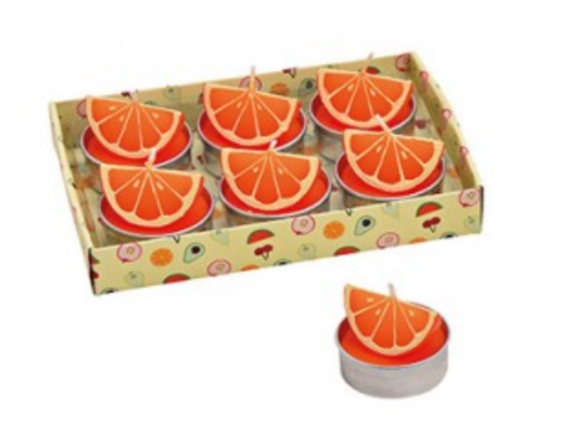 6er Teelicht-Set – Frucht Orange aus Wachs ( grün ) Ø 4cm x Höhe 3cm (B/H/T) 10x