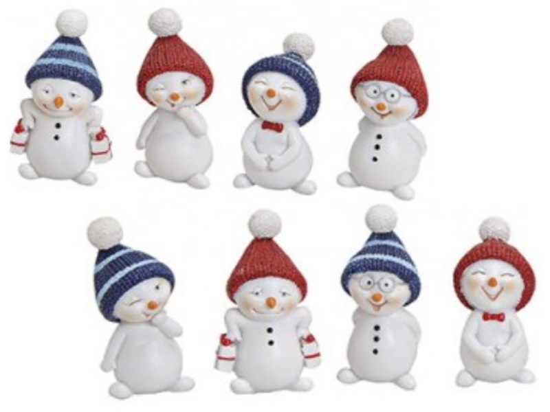 8er-Set Figuren "Süße Schneemänner" aus Poly 8-fach sortiert (weiss)