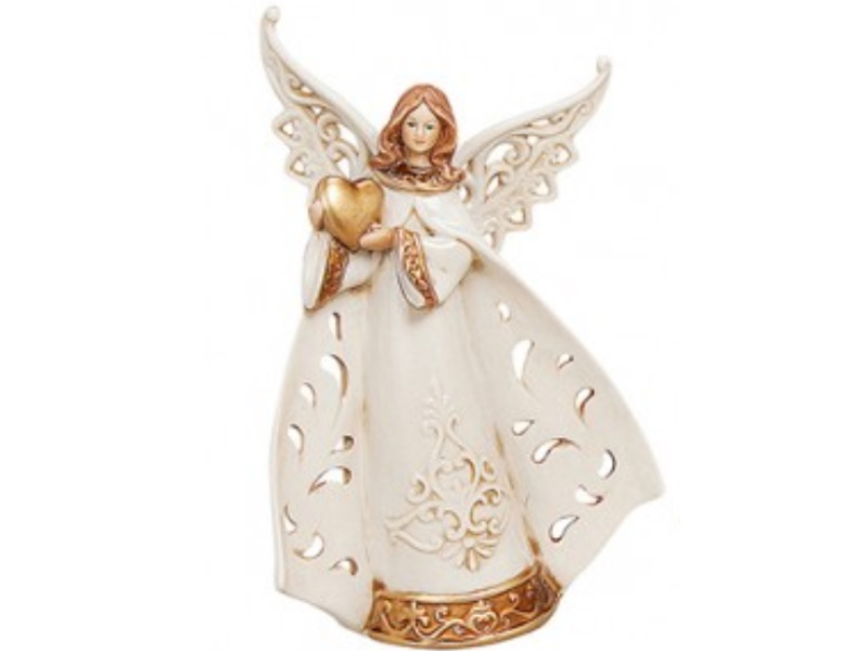 Deko-Figur "Engel mit Herz" aus Porzellan (creme/weiss-gold) H31 cm