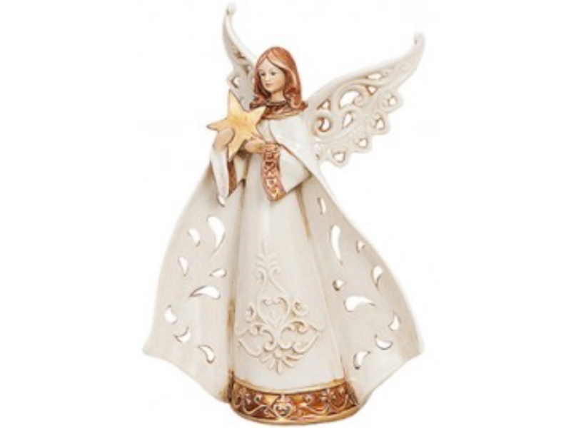 Deko-Figur "Engel mit Stern" aus Porzellan (creme/weiss-gold) H31 cm