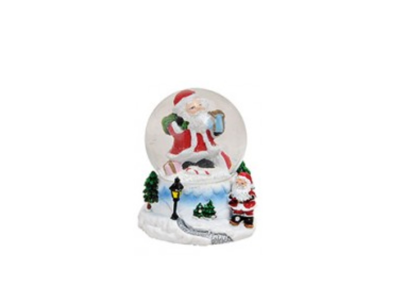 Schneekugel Weihnachtsmann mit Geschenk auf Motiv Sockel (bunt) Ø 5 x H 6cm