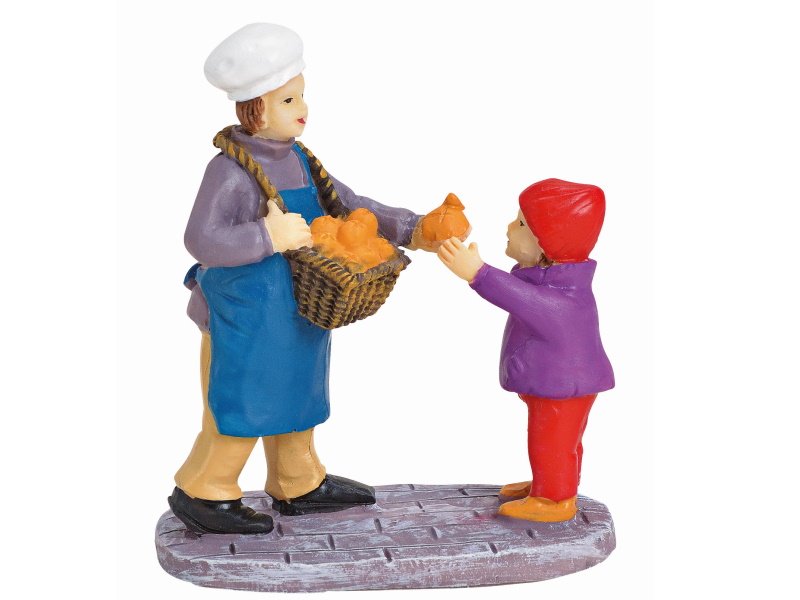 Miniatur Lichthaus Figur - Bäcker und Kind - aus Poly (bunt) H6cm
