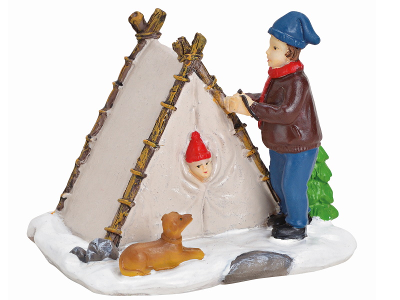 Miniatur Lichthaus Figur "Zelt im Schnee" aus Poly (bunt) H7cm