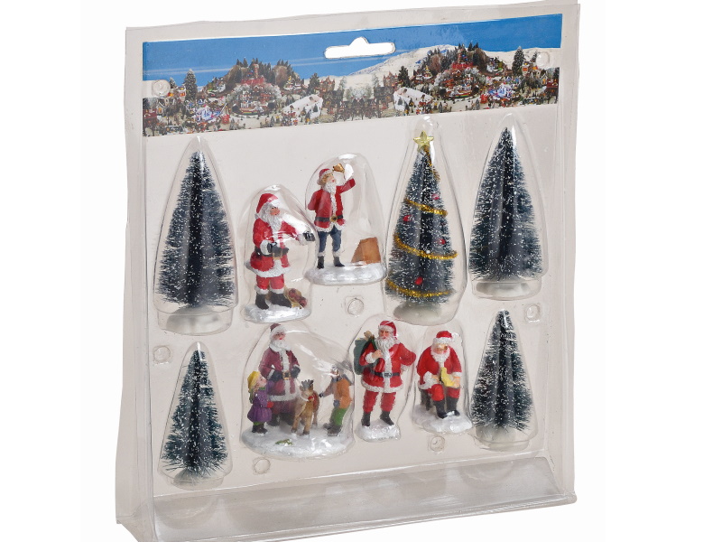 Miniatur Lichthaus 10-teiliges Set - Bäume und Weihnachtsmänner (bunt)