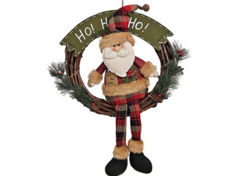 Kranz mit Weihnachtsmann "Ho!Ho!Ho!" aus Holz (grün-rot) Ø 33cm