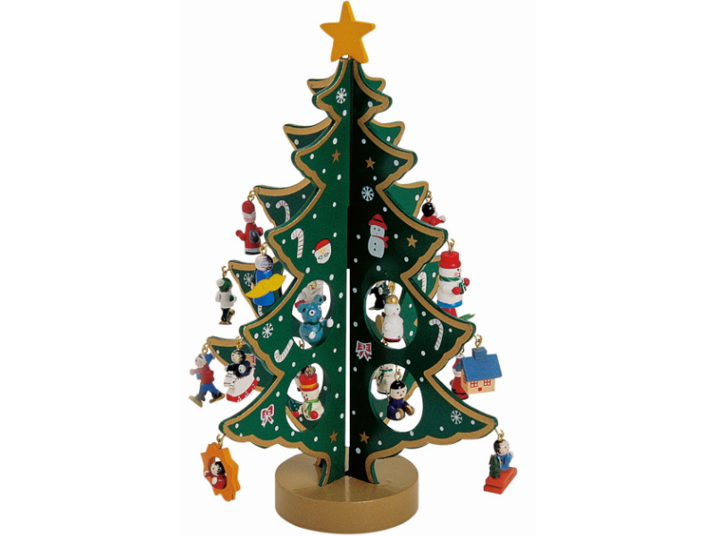 Aufsteller Weihnachtsbaum aus Holz mit 20 Anhänger (grün) Höhe 28 cm