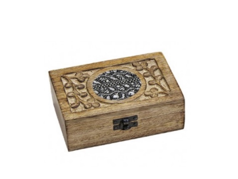 Schmuckkiste Dekokästchen Schatulle  „Indien“ aus Holz Schwarz/braun B15xH6xT10c