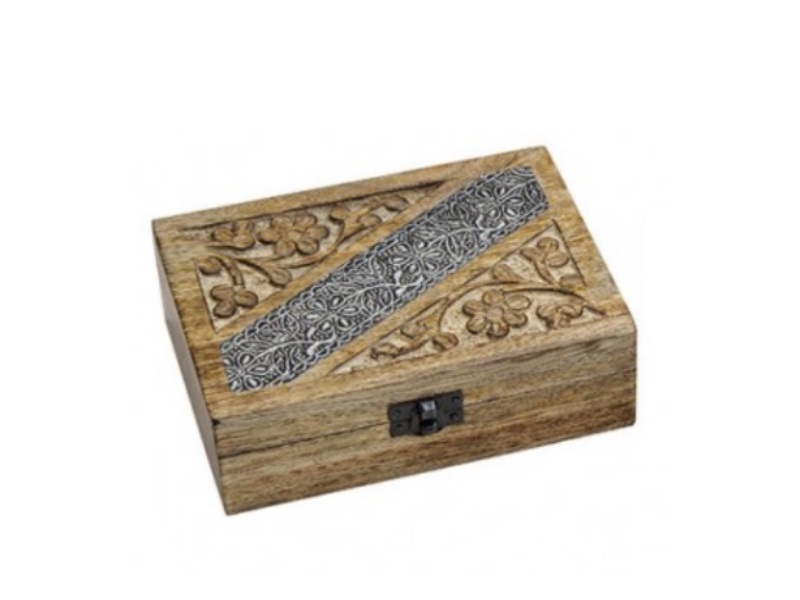 Schmuckkiste Dekokästchen Schatulle  „Indien“ aus Holz schwarz/braun B17xH6xT13c