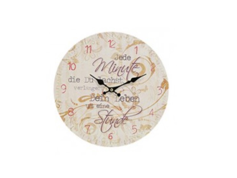 Wanduhr Uhr mit Spruch „Jede Minute“ aus Faserplatte (Batteriebetrieben ) creme