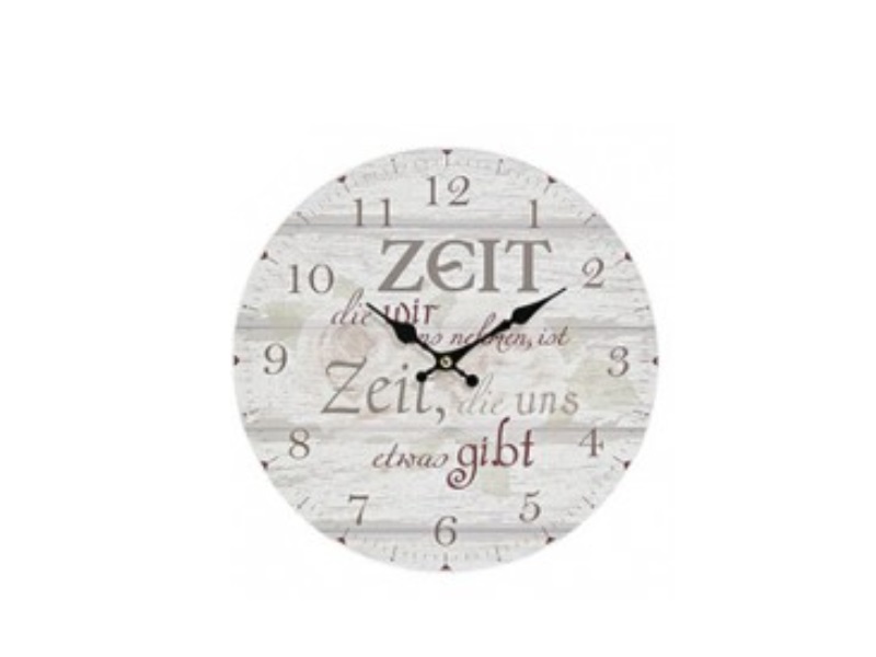 Wanduhr Uhr mit Spruch „Zeit“ aus Faserplatte (Batteriebetrieben ) rot Ø28cm