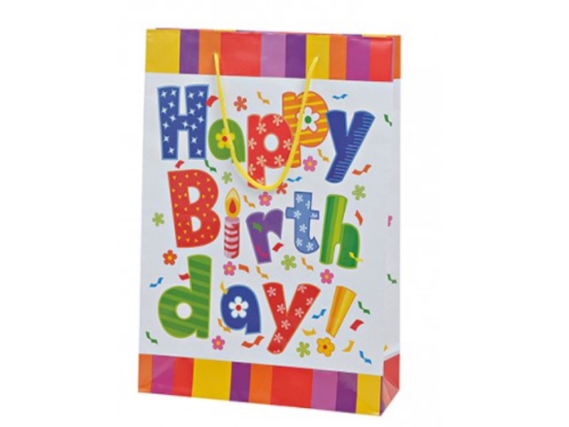 6 Geschenktüten mit Henkel „Happy Birthday“ buntt B25xH34xT8cm