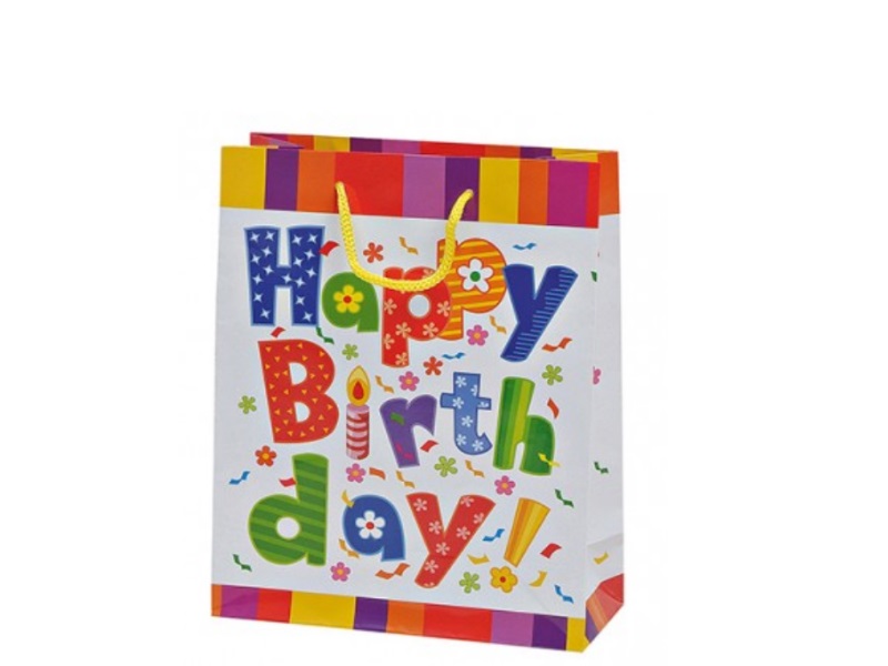 6 Geschenktüten mit Henkel „Happy Birthday“ buntt B18xH23xT8cm