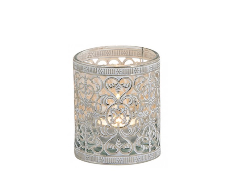 Windlicht „Oriental Romance“ aus Glas/Metall antik silber Ø8xH8cm