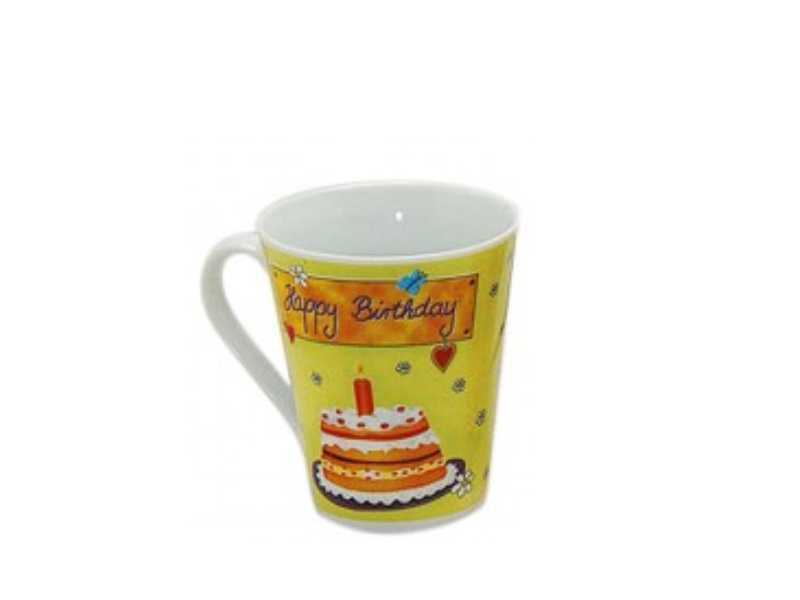 Porzellantasse zum Geburtstag „Happy Birthday“ 250ml gelb Höhe 10cm
