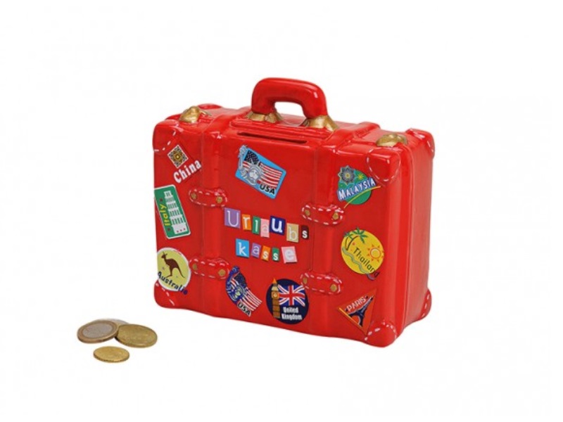 Spardose „Koffer“ Reisekasse Urlaubskasse“ aus Keramik rot B14xH13xT6cm