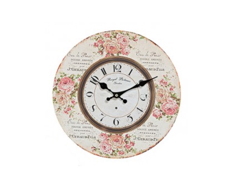 Wanduhr Uhr im Blumen Muster Rosen aus Holz hellrosa Ø34cm
