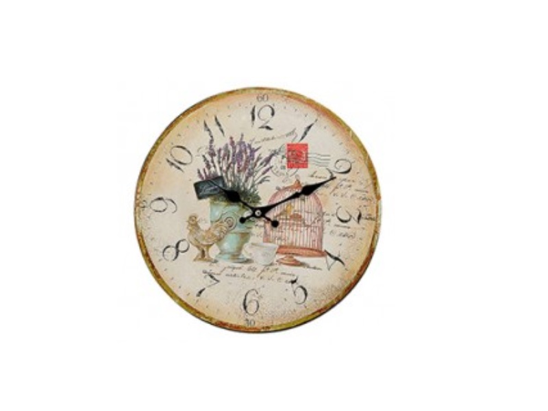 Wanduhr Uhr im Blumen Muster Lavendel aus Holz Variante 1 Ø34cm