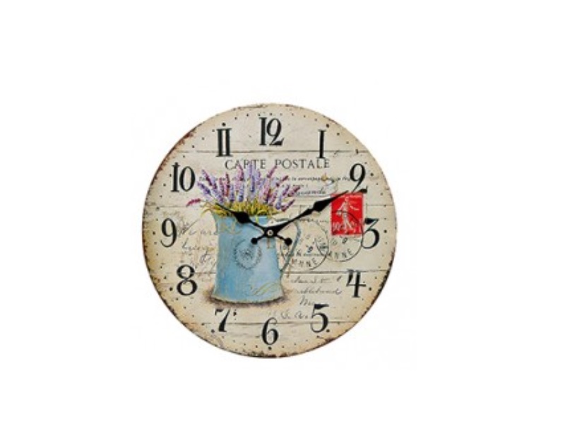 Wanduhr Uhr im Blumen Muster Lavendel aus Holz Variante 2 Ø34cm