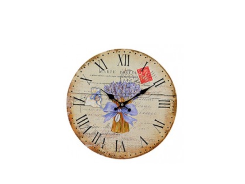 Wanduhr Uhr im Blumen Muster Lavendel aus Holz Variante 3 Ø34cm