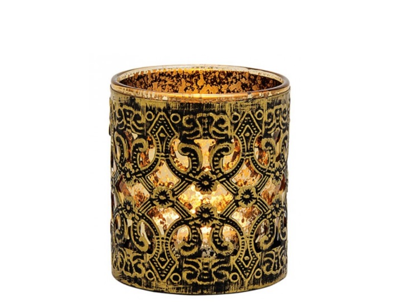 Windlicht „Oriental Romance“ aus Glas/Metall antik gold Ø7xH8cm
