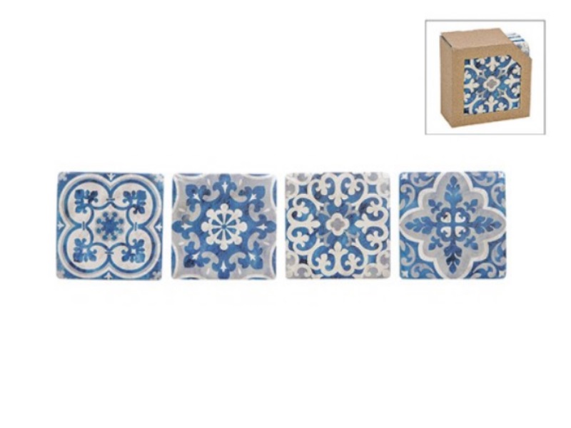 Untersetzer-Set mit Muster „Marokko“ aus Stein blau 4er Set B10xT10cm