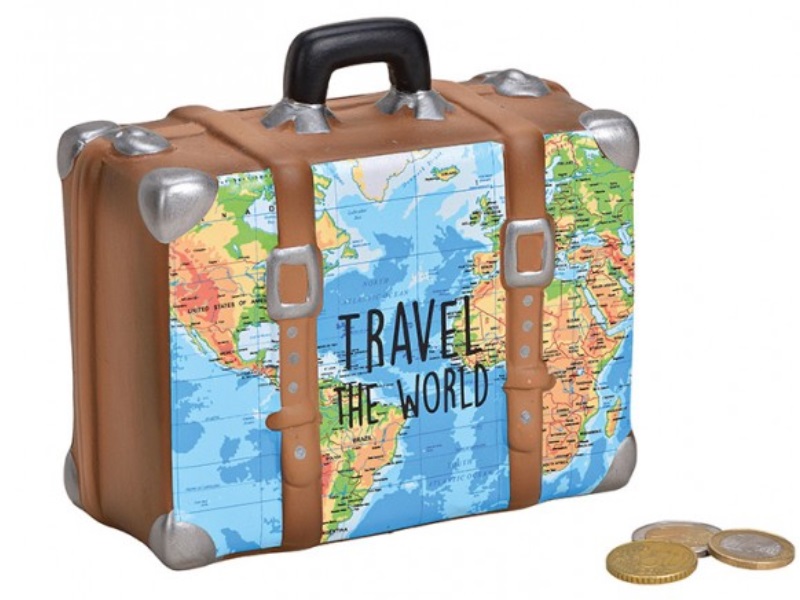 Spardose „Koffer“ Reisekasse Urlaubskasse“ aus Keramik blau B14xH13xT6cm