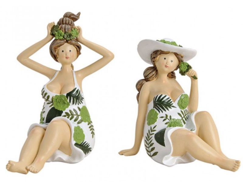 2er Set Deko Figuren „Holiday Ladies“ im Kleid mit Blätter - Poly B12xH16xT11cm