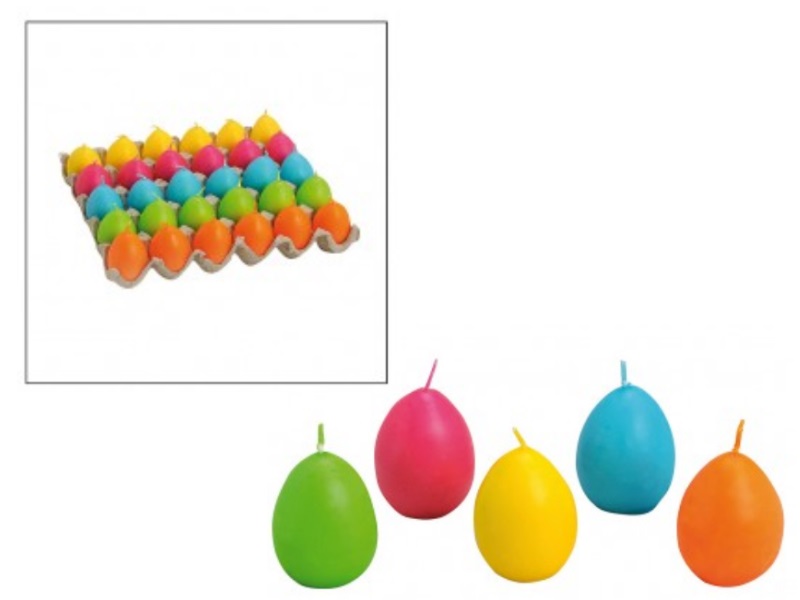 30 Ei Kerzen grün/rosa/gelb/blau/orange 5fach sortiert Höhe 5cm