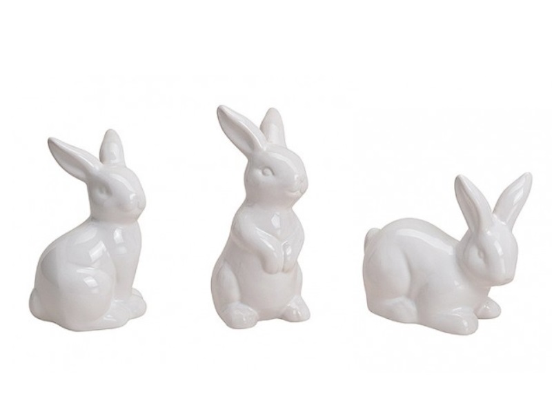 3er Set Deko Figuren süße Hasen aus Keramik sortiert weiß Höhe 11-14cm