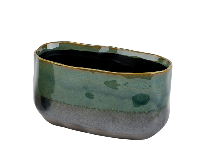 Jardiniere Pflanzgefäß „Sake“ aus Keramik - grün B25,5xT15xH13,8cm