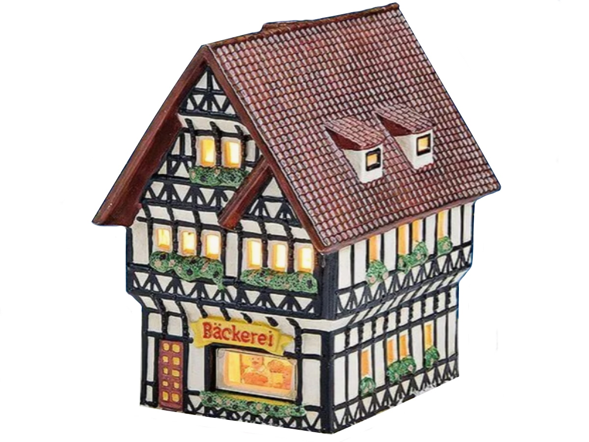 Bäckerei aus Porzellan – Windlicht Lichthaus Miniatur-Modell - B11 x H16 x T17