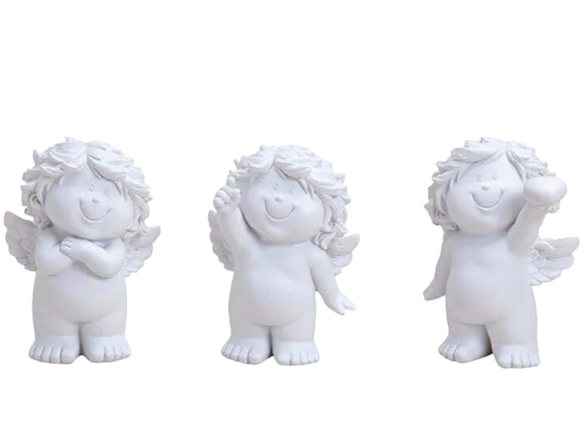 3er Set Engelfiguren aus Poly 12 cm - weiß