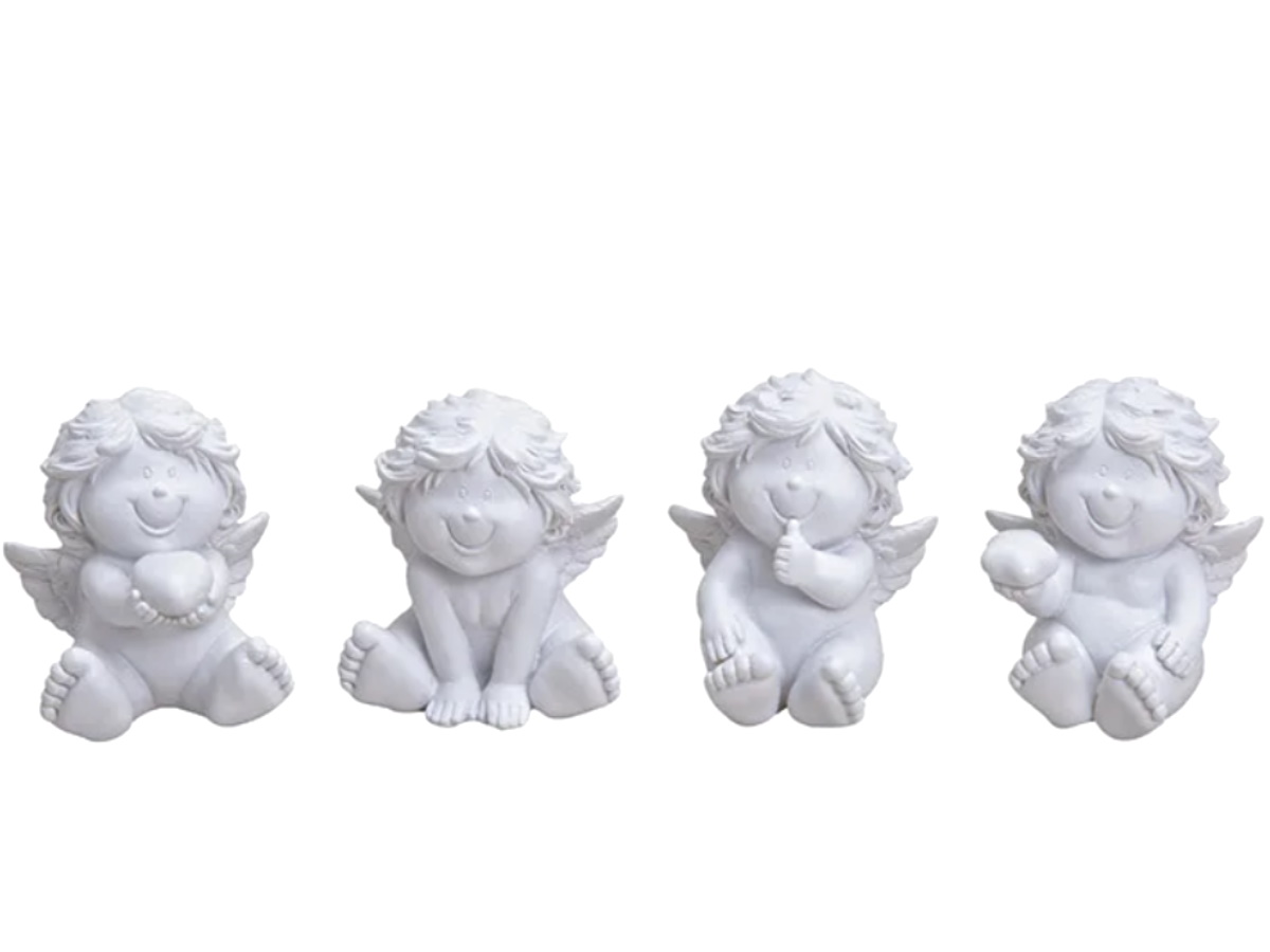 4 Engel Figuren aus Poly 8 cm - weiss