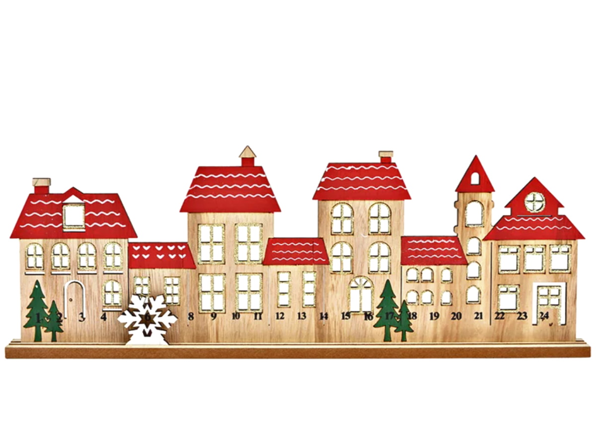 Aufsteller Altstadt-Häuser Strassenkulisse aus Holz 45 cm - mehrfarbig