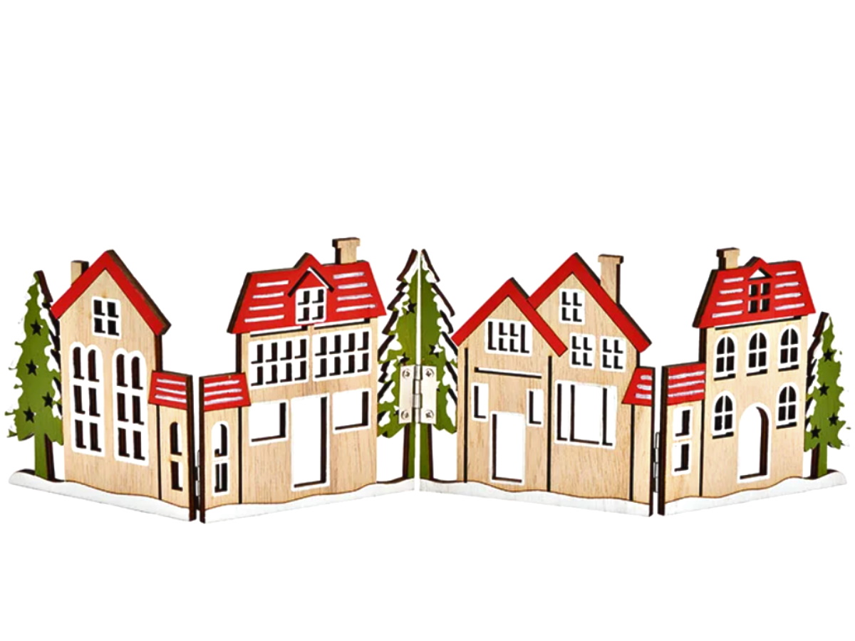 Aufsteller Altstadt-Häuser Strassenkulisse aus Holz 29 cm - Mehrfarbig