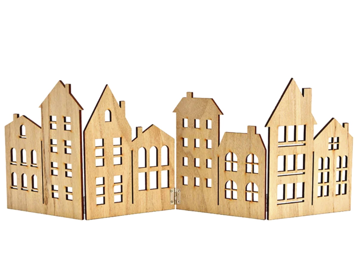 Aufsteller Altstadt-Häuser Strassenkulisse aus Holz 57 cm - natur