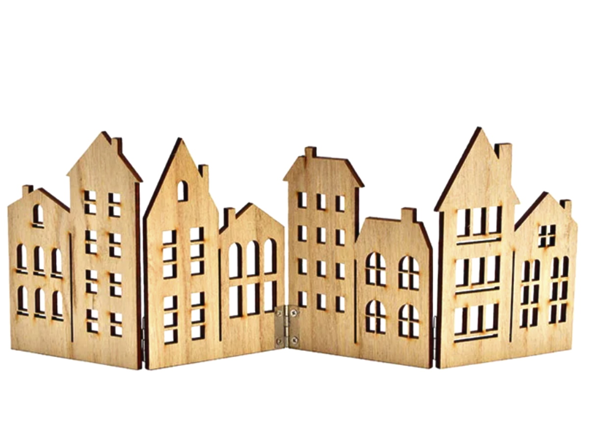 Aufsteller Altstadt-Häuser Strassenkulisse aus Holz 38 cm - natur