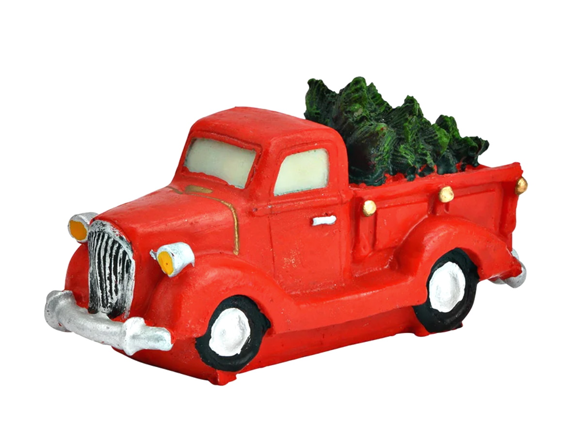 Miniaturfigur Lichthaus Winterwelt Szene - Lastwagen mit Tanne aus Poly  - bunt
