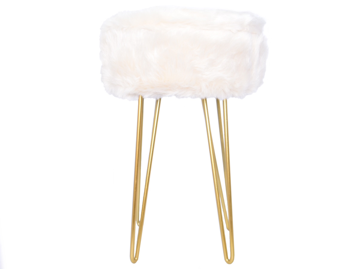 Hocker mit Plüschfell weiss / gold